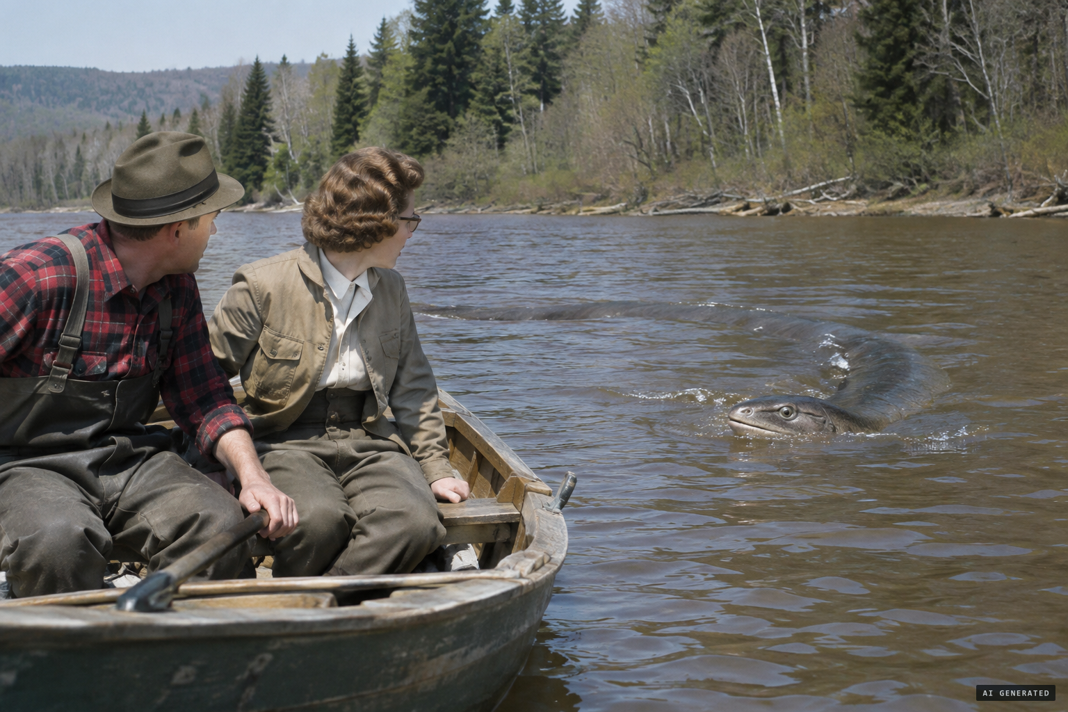May 1957: Philippe Gagné and his wife see a 15-foot creature with a fish's head