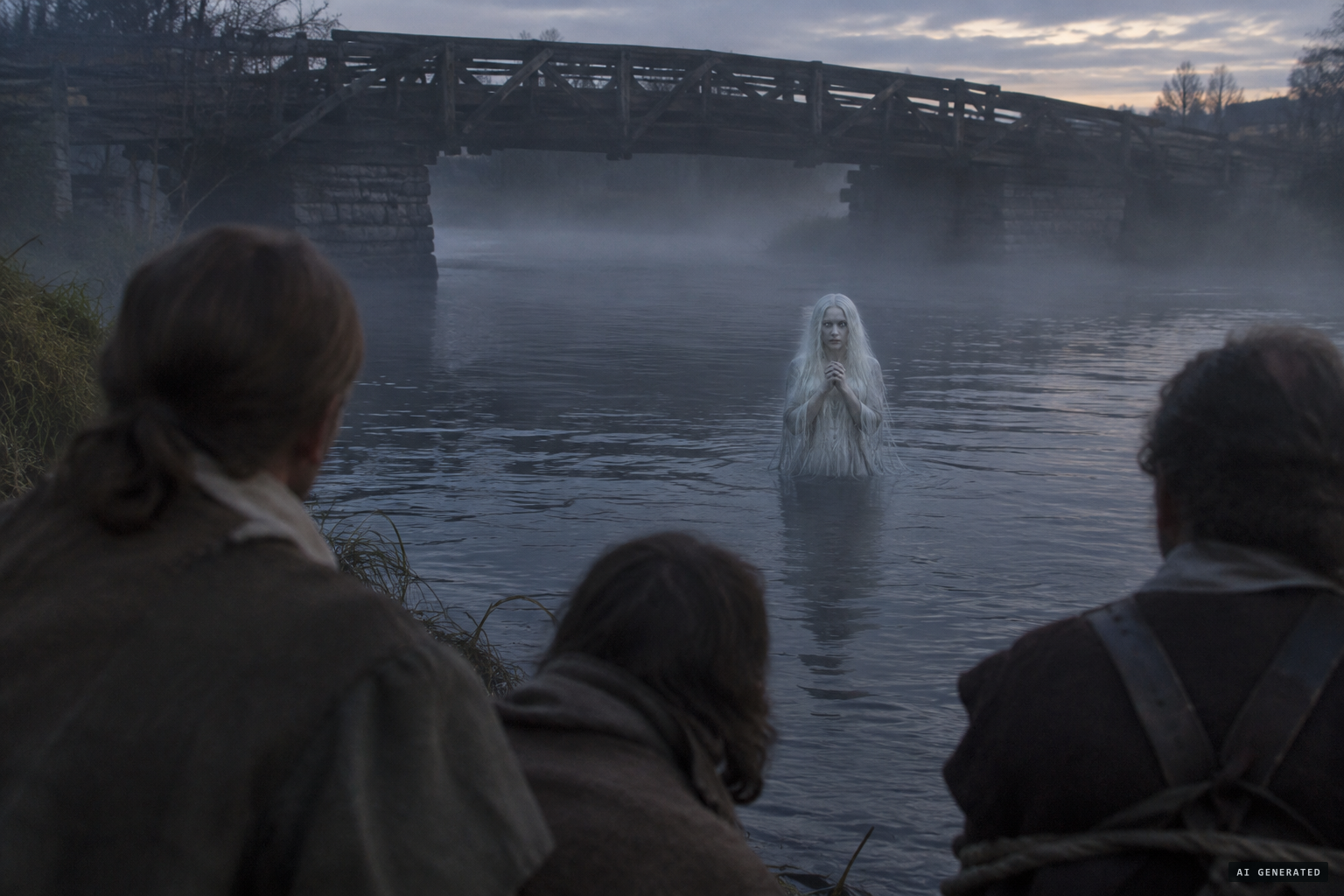 The white spirit standing waist-high in the river, crying "Revenge"