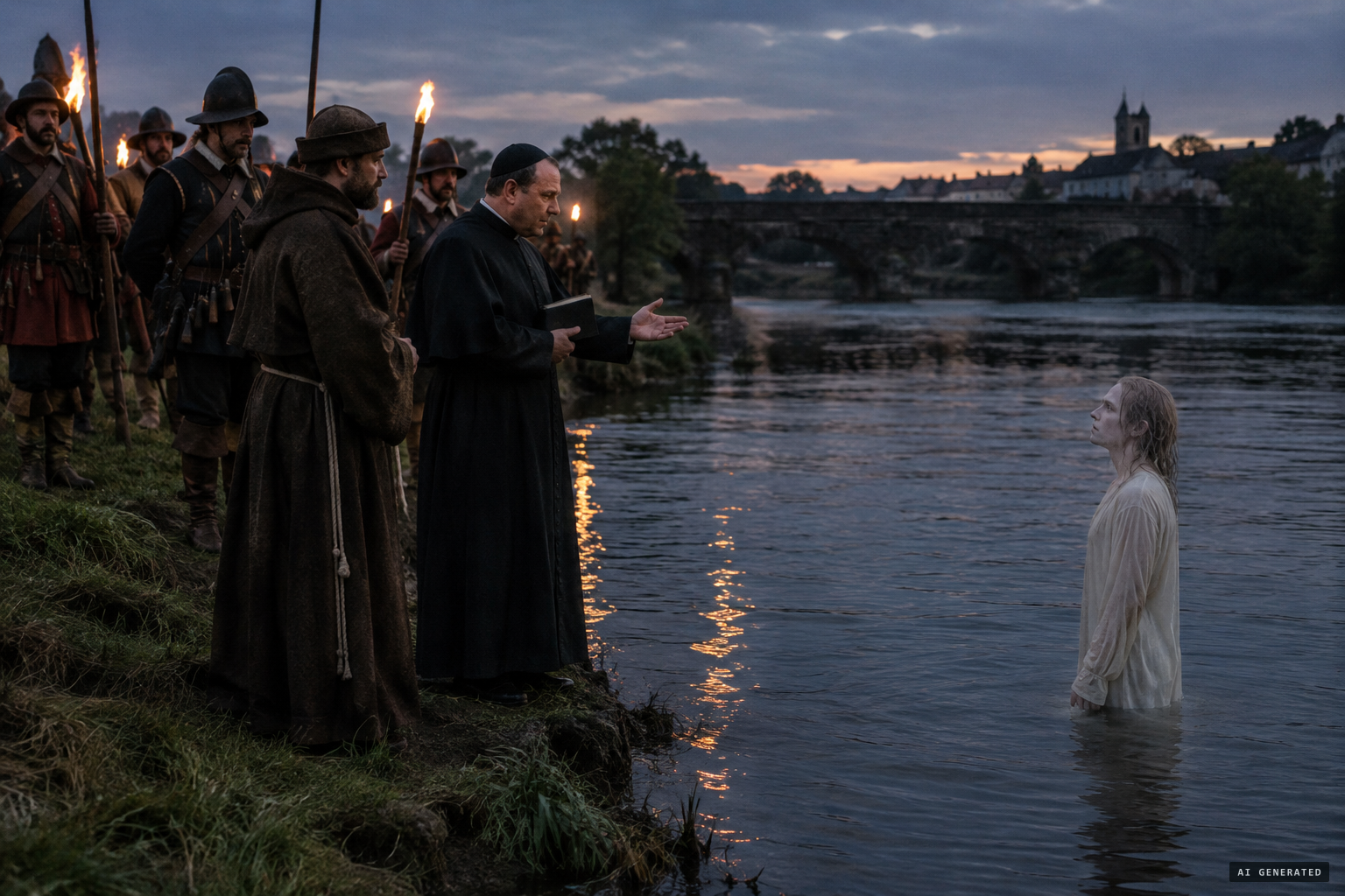 A priest and a friar question the apparition in English and Latin; it answers nothing