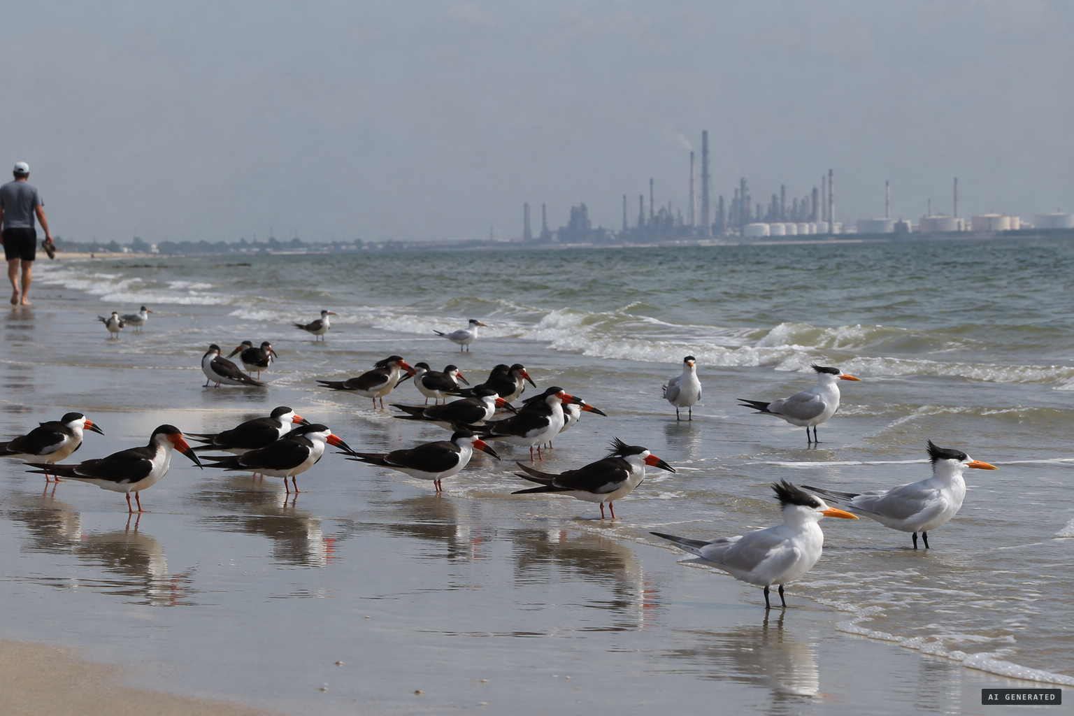 Black Skimmers and Royal Terns on the Texas City beach