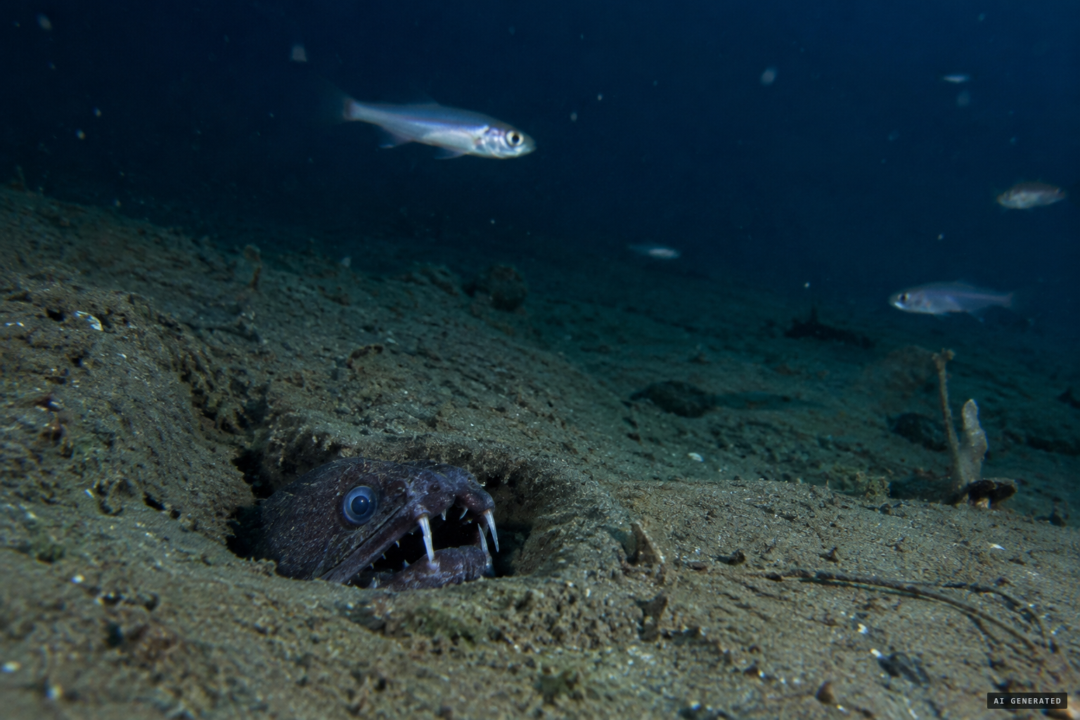 Alive, the tusky snake-eel waits in its burrow