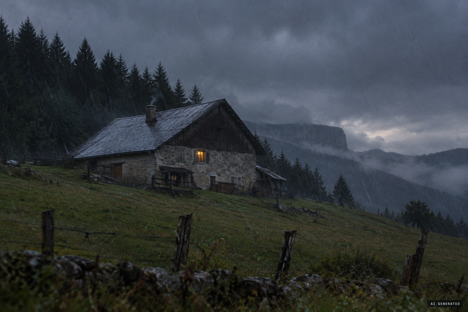 The Romand farm near Prémanon as the storm breaks, 27 September 1954