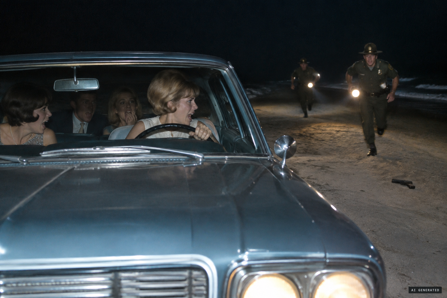 Klem sounds the horn as the patrolmen run to the car