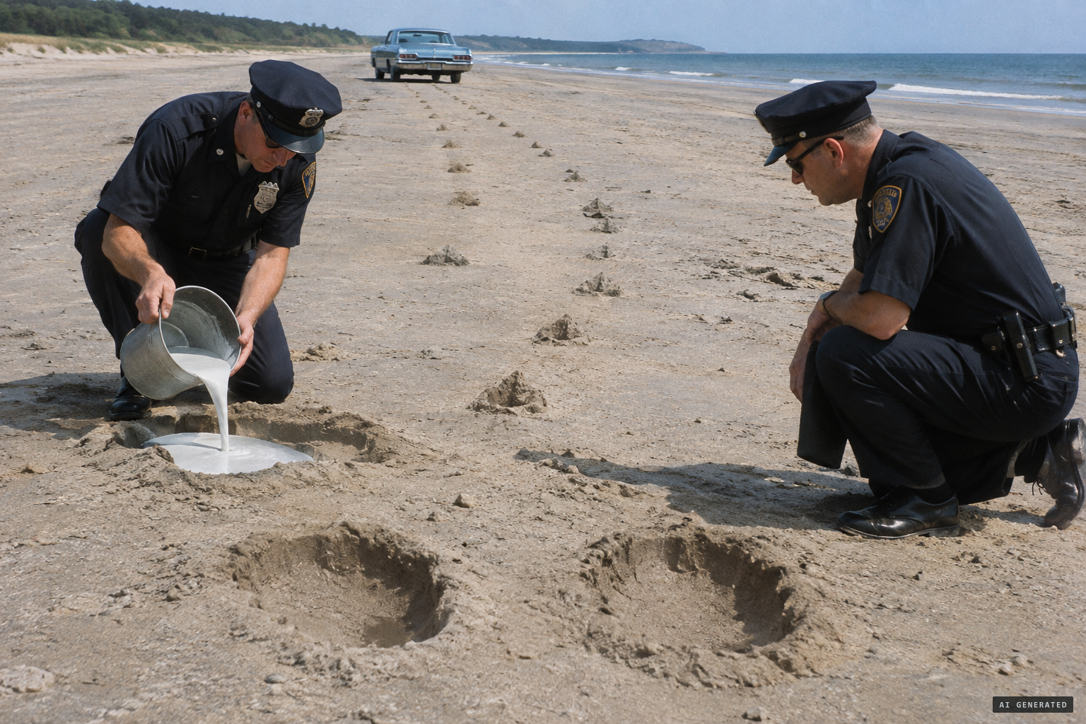 Police cast the impressions found in the sand