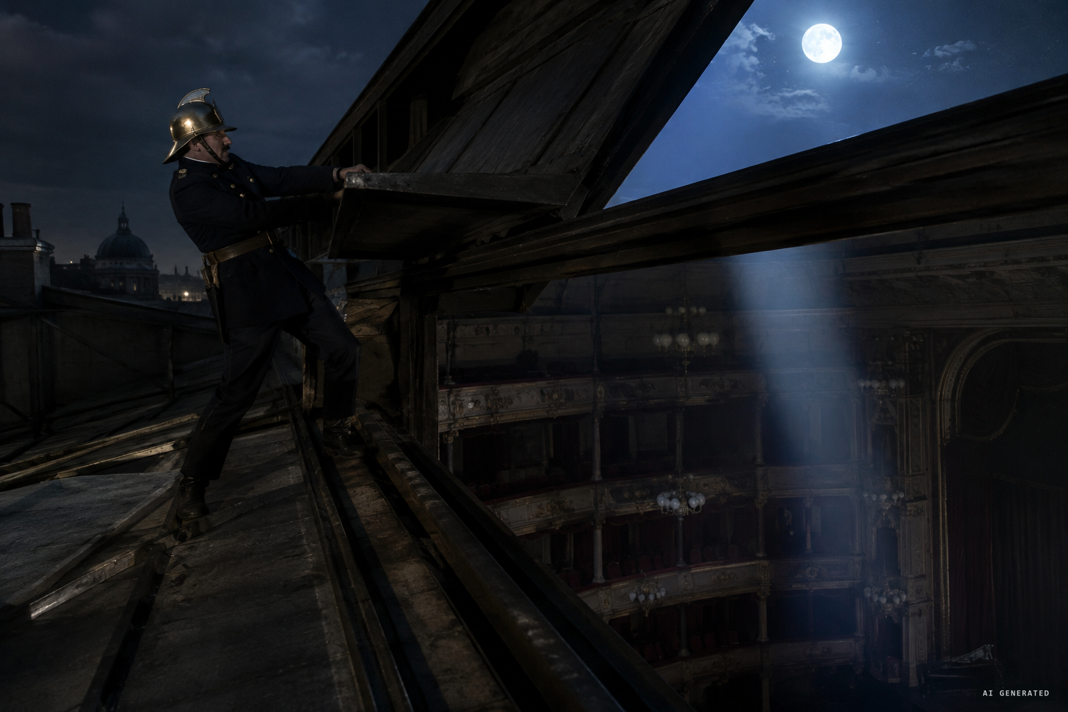 A fireman opens the sliding roof during a false alarm