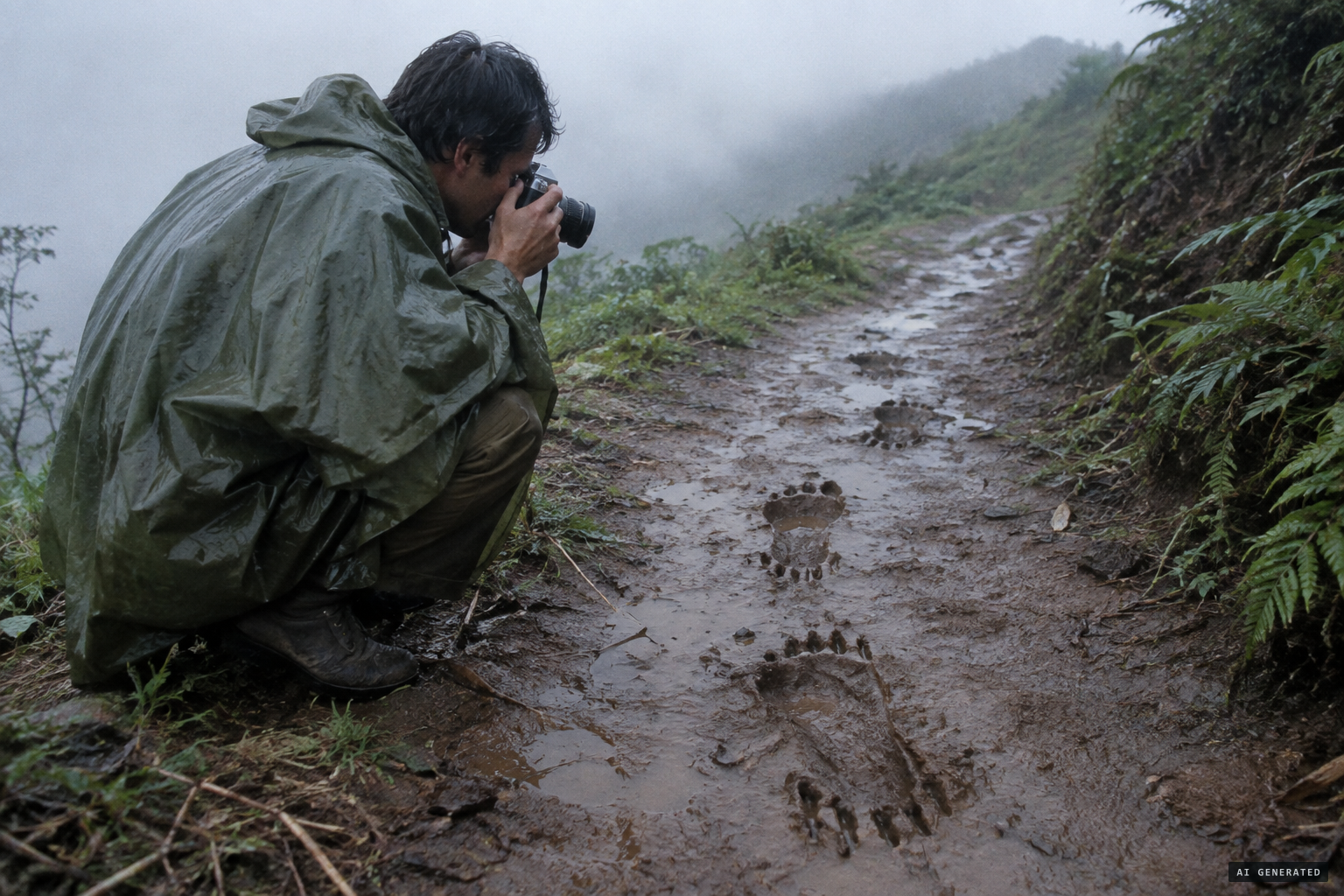 Trần Hồng Việt photographs footprints on the Ngọc Vin pass, 1982.