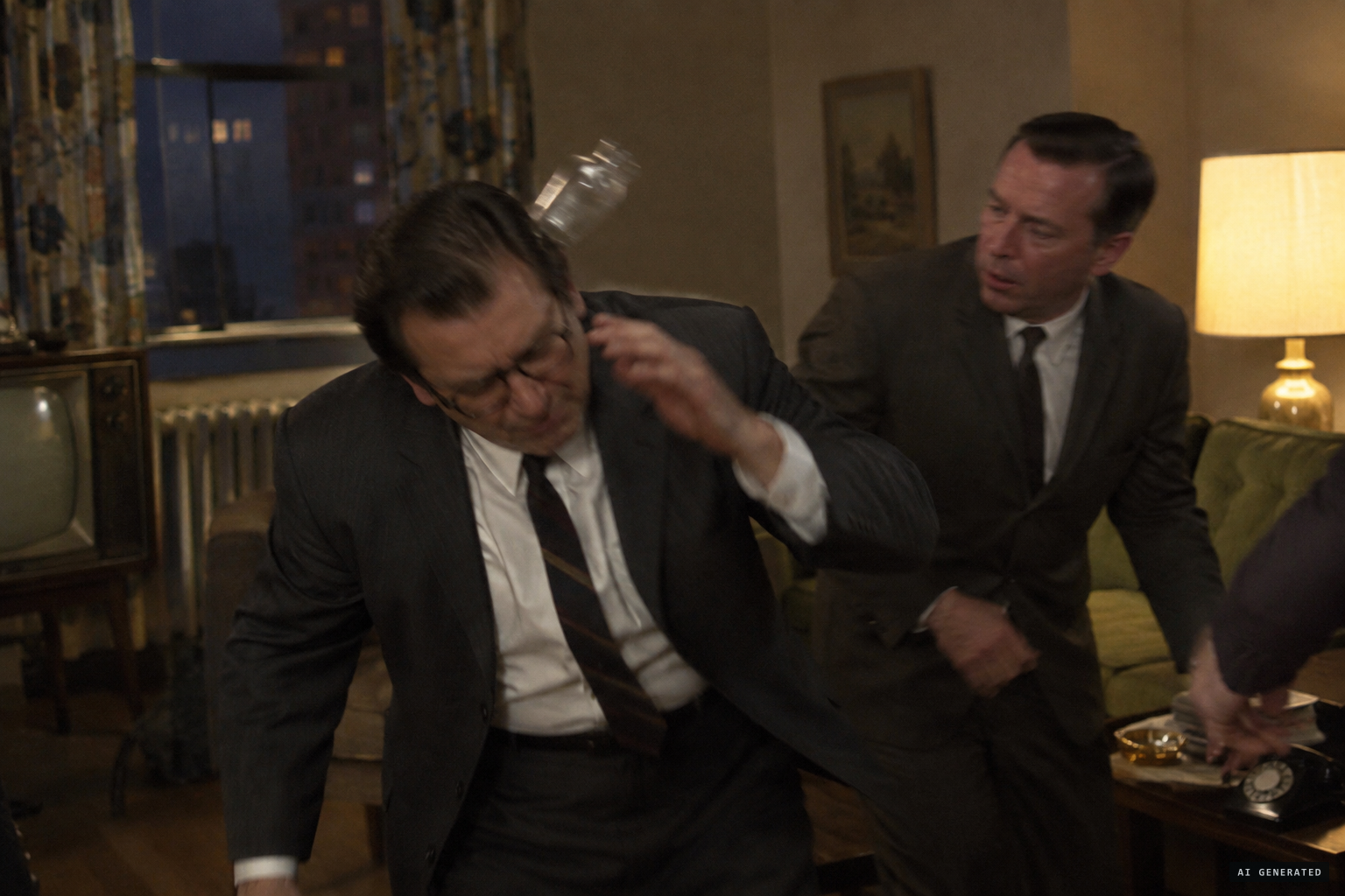 A small bottle hits William Roll squarely on the head
