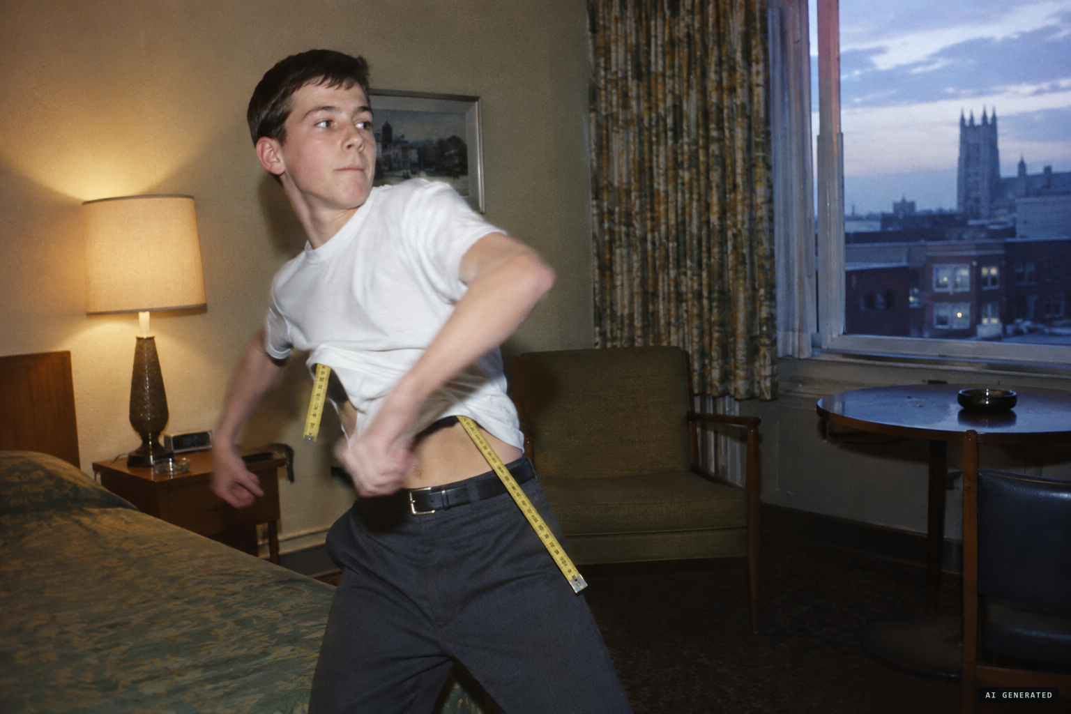 Ernie throws two measuring tapes he had hidden under his shirt
