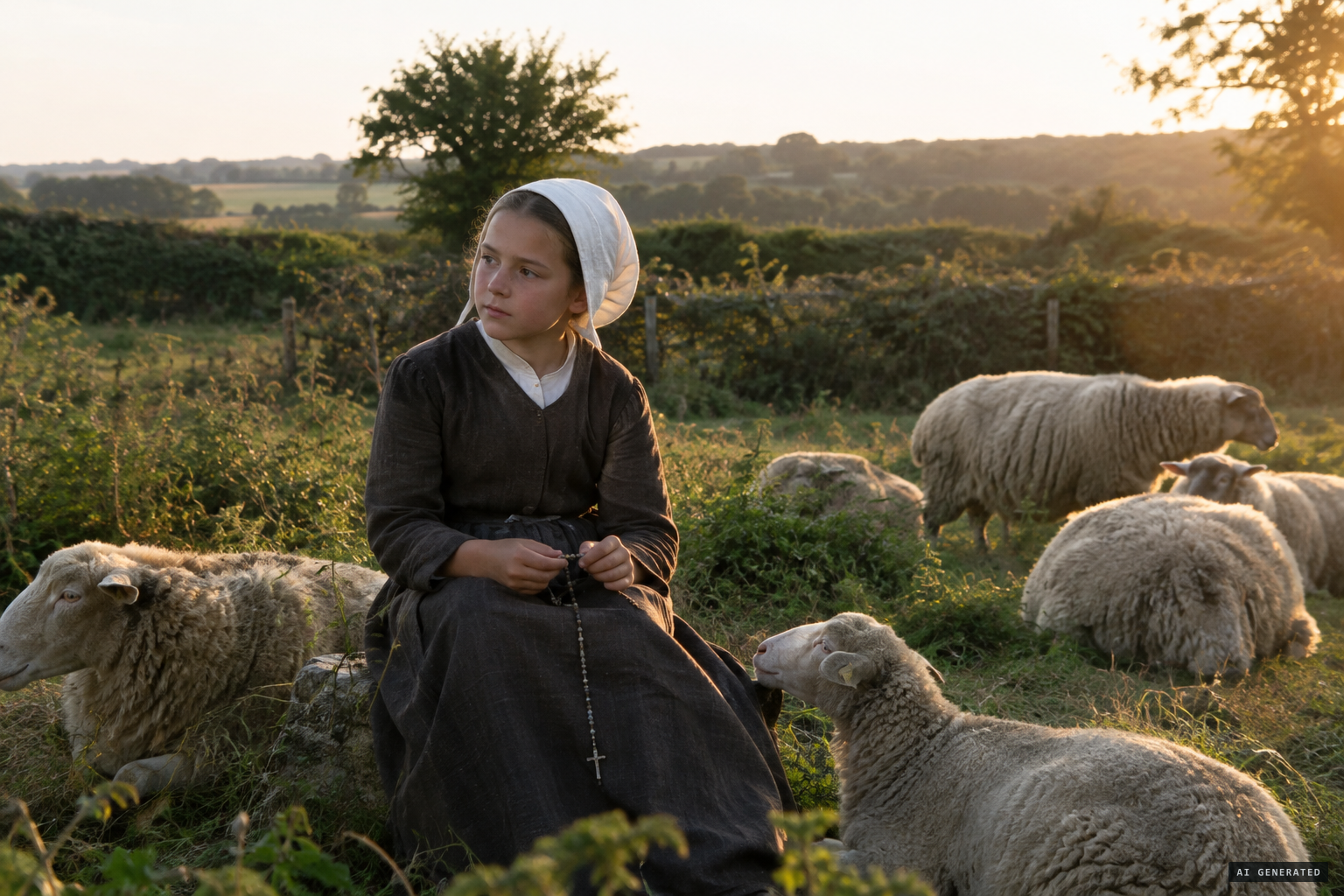 Jeanne Courtel, deaf and mute, minding the sheep and praying the rosary