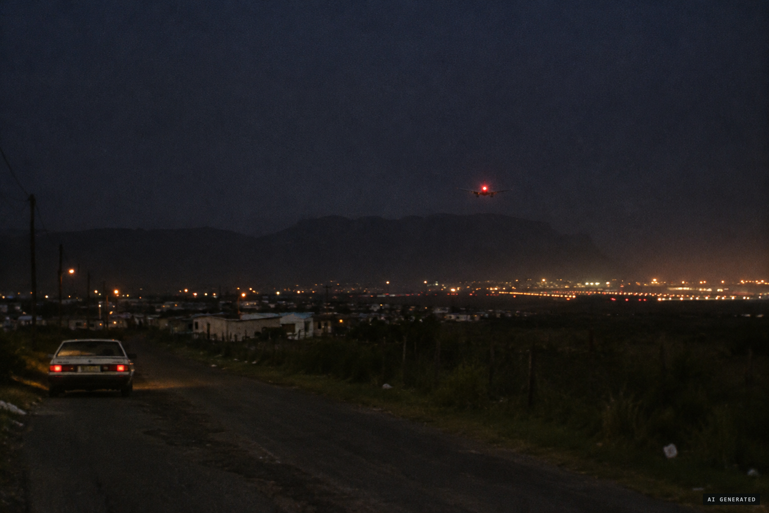 An aircraft descending toward Cape Town airport