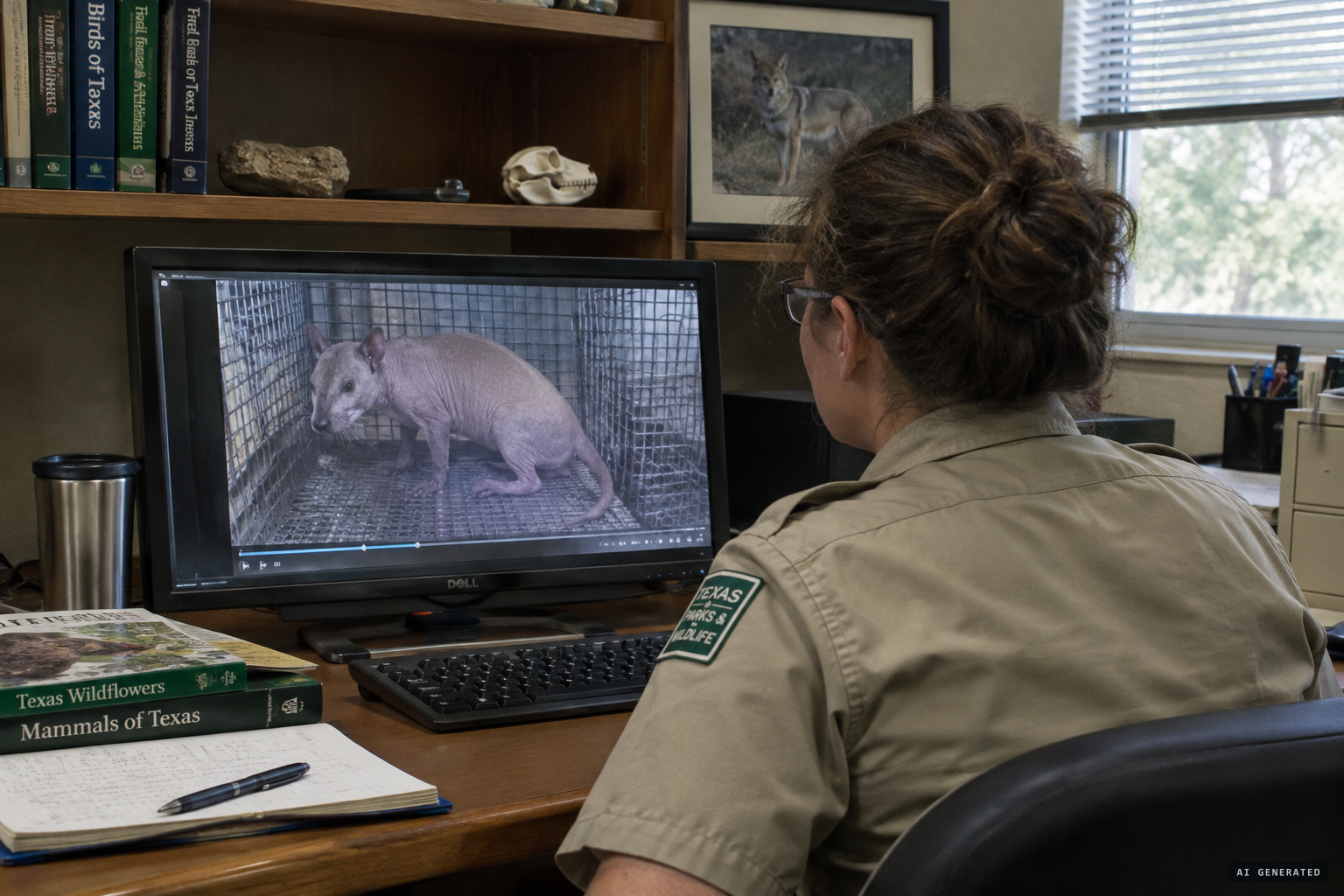 Biologist Brent Ortego studies the footage: 'some sort of a small canine'