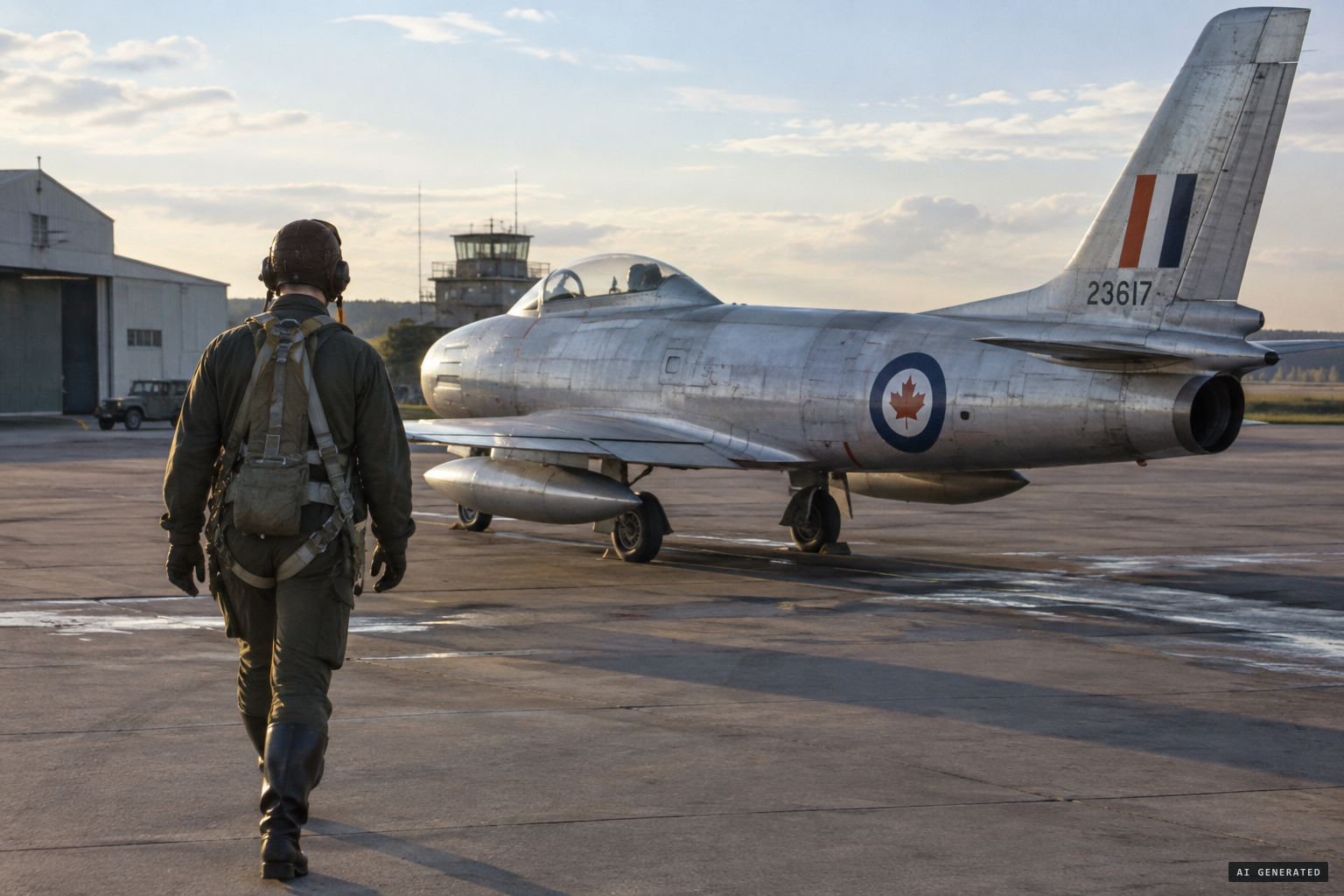 RCAF Sabre pilot R. J. "Chick" Childerhose heads out to his F-86