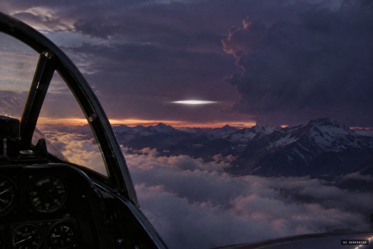 Far below the jets, a shining disc like a silver dollar hangs motionless beside the thunderhead