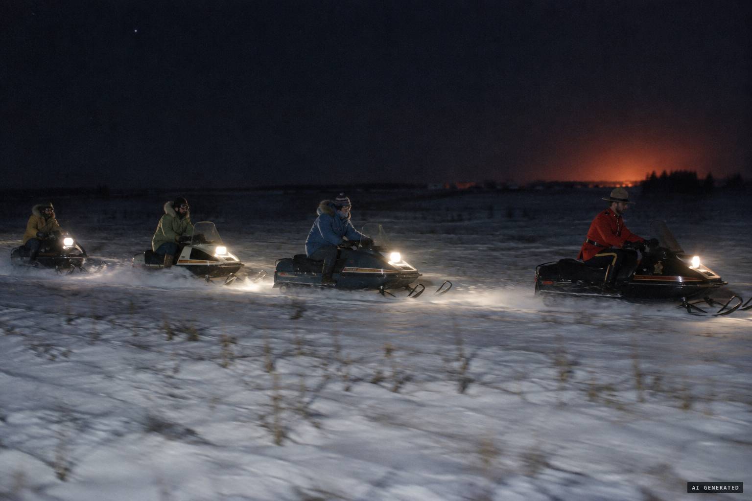 A third officer and 15 Emergency Measures volunteers set off on snowmobiles