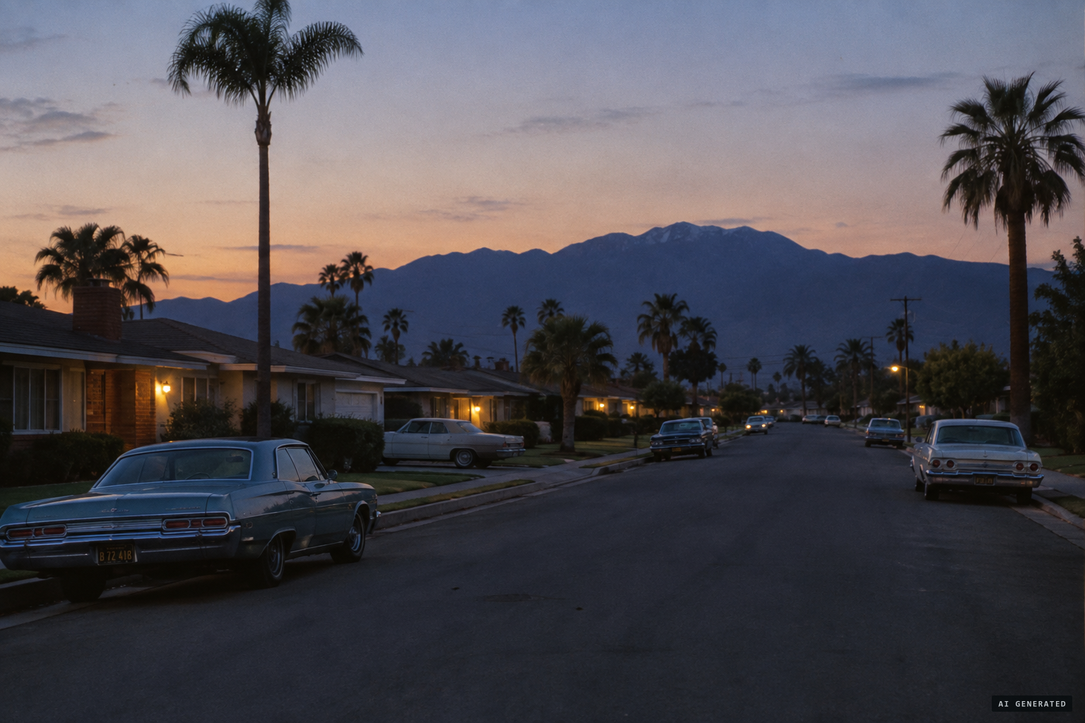 Redlands' northern streets on the evening of February 4, 1968