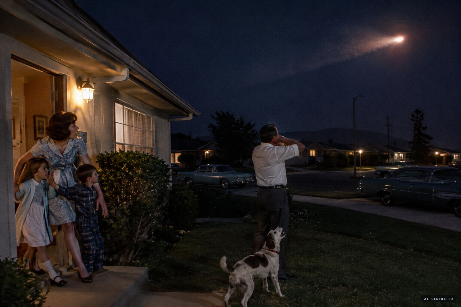 A high whine, howling dogs, children hiding indoors