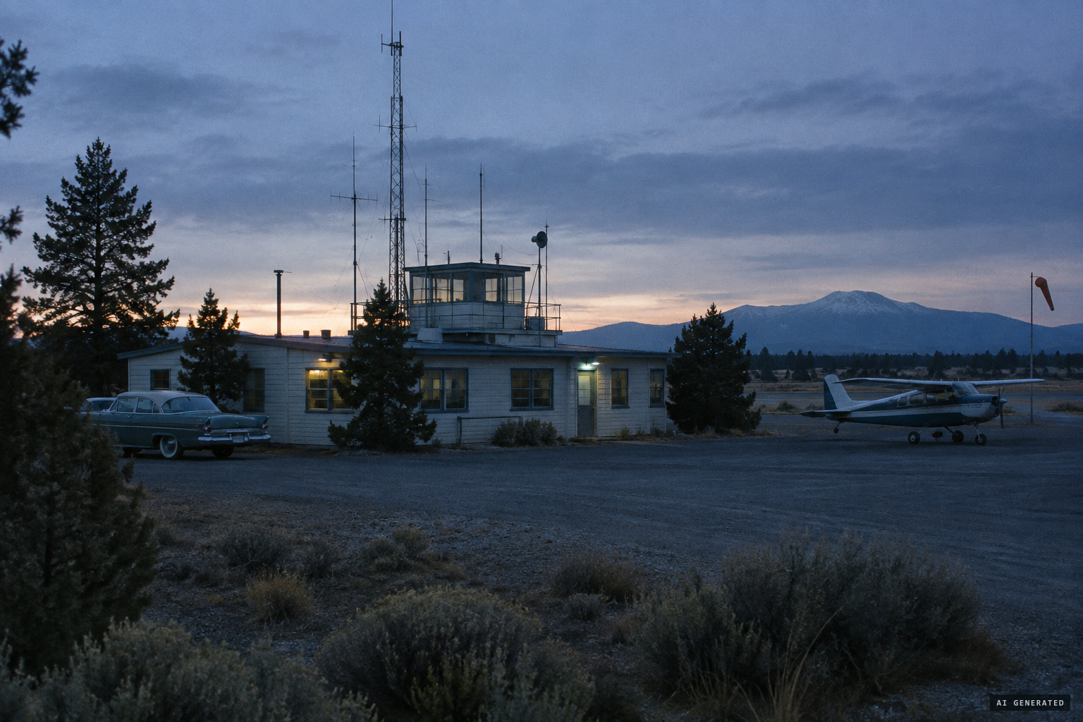 Roberts Field, Redmond's airport and FAA station, shortly before dawn