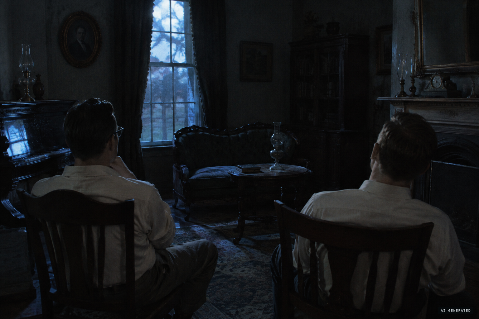 Regis Philbin and an unnamed friend wait in the dark house after hours