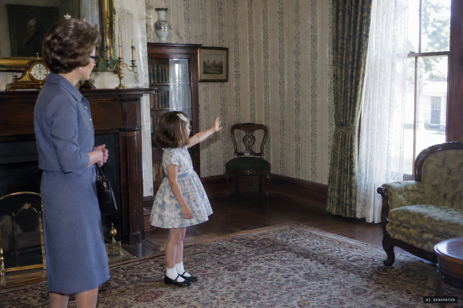 A little girl waves to a man no one else could see