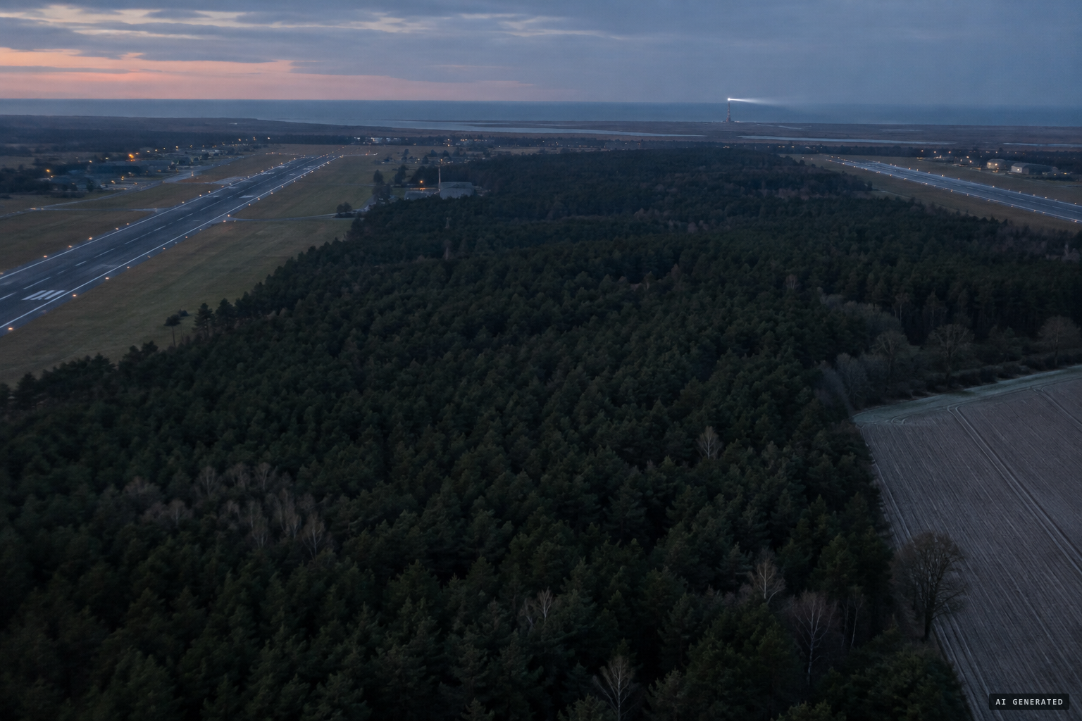Rendlesham Forest between RAF Woodbridge and RAF Bentwaters, with Orford Ness lighthouse beyond