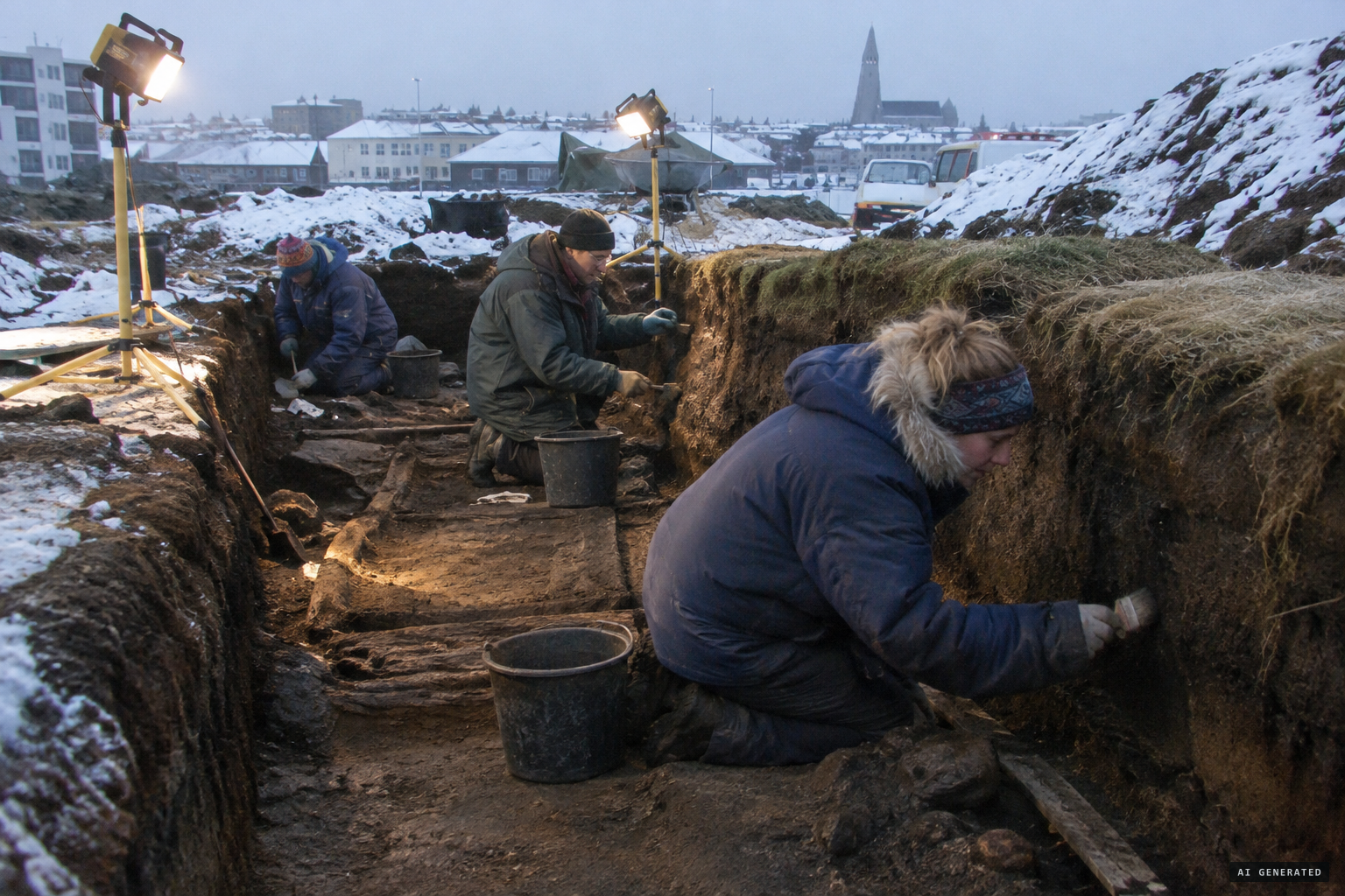 The excavation reveals a Viking Age longhouse beneath the site