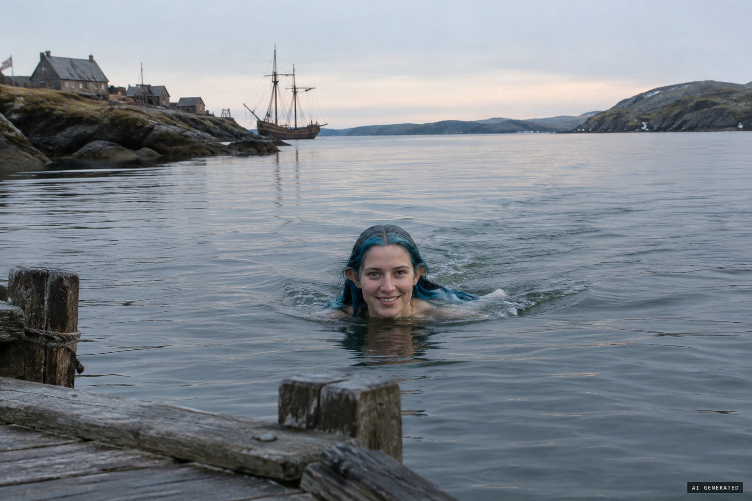 The creature swims swiftly toward Whitbourne at the water side