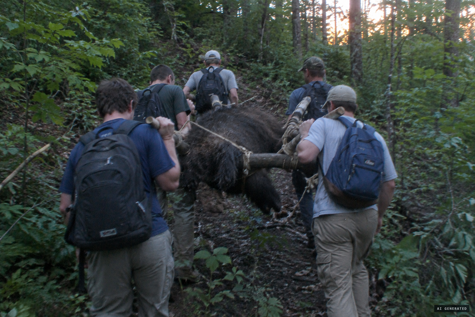 Six men carry the body out over a day and a half