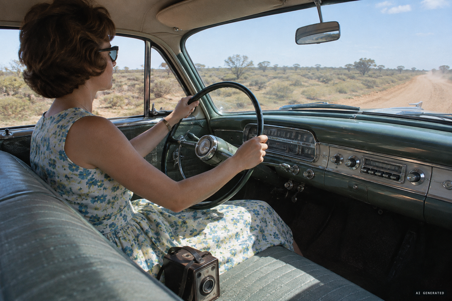 Rilla Martin drives a dirt track near Ozenkadnook, a camera on the front seat.