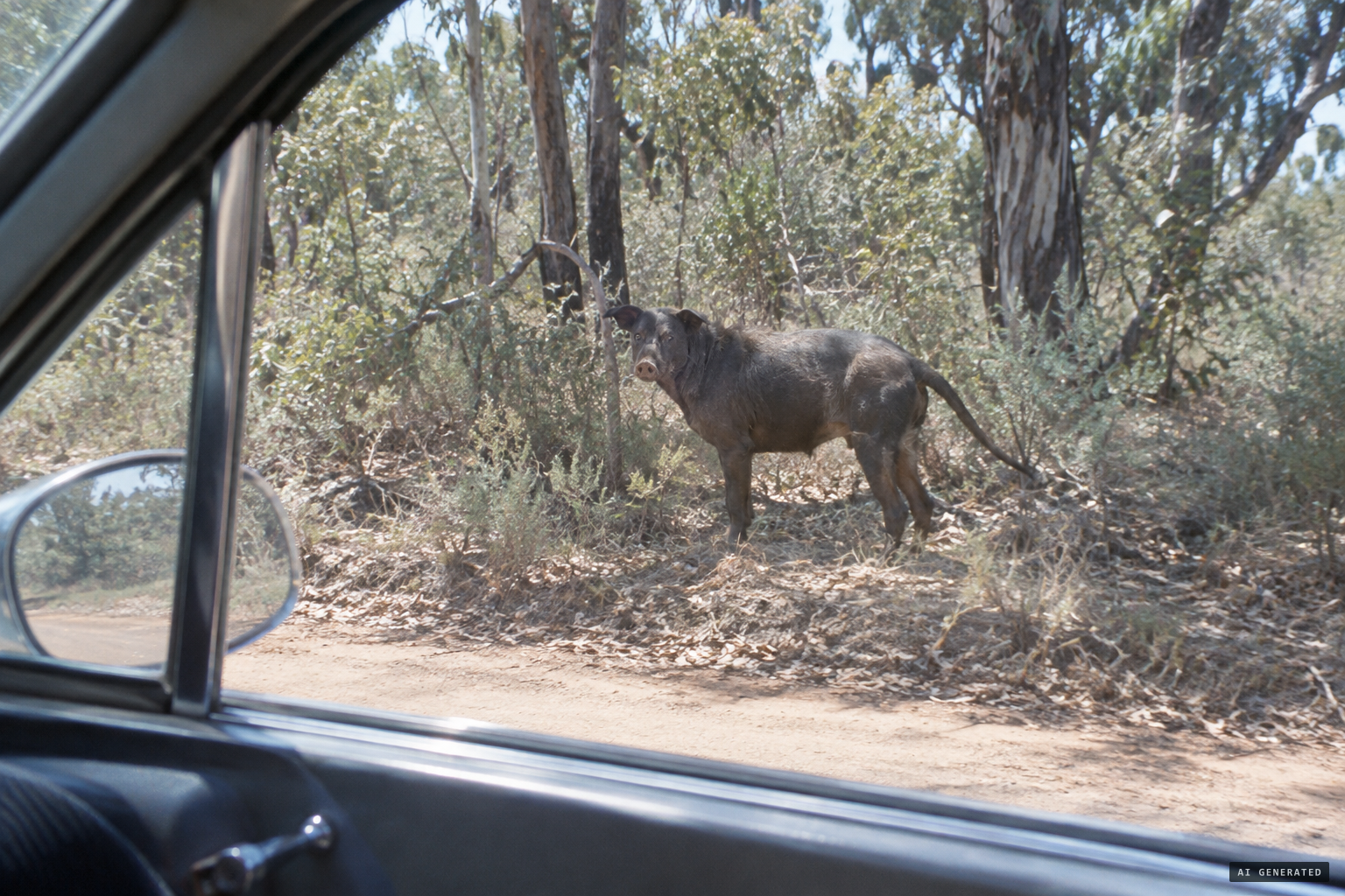 Close to the road, she sees an unusual animal the size of a Labrador.