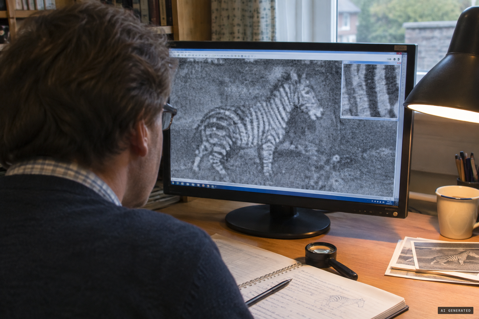 Naish studies the image: shoulders too high, leaves over the head, a possible support beneath.