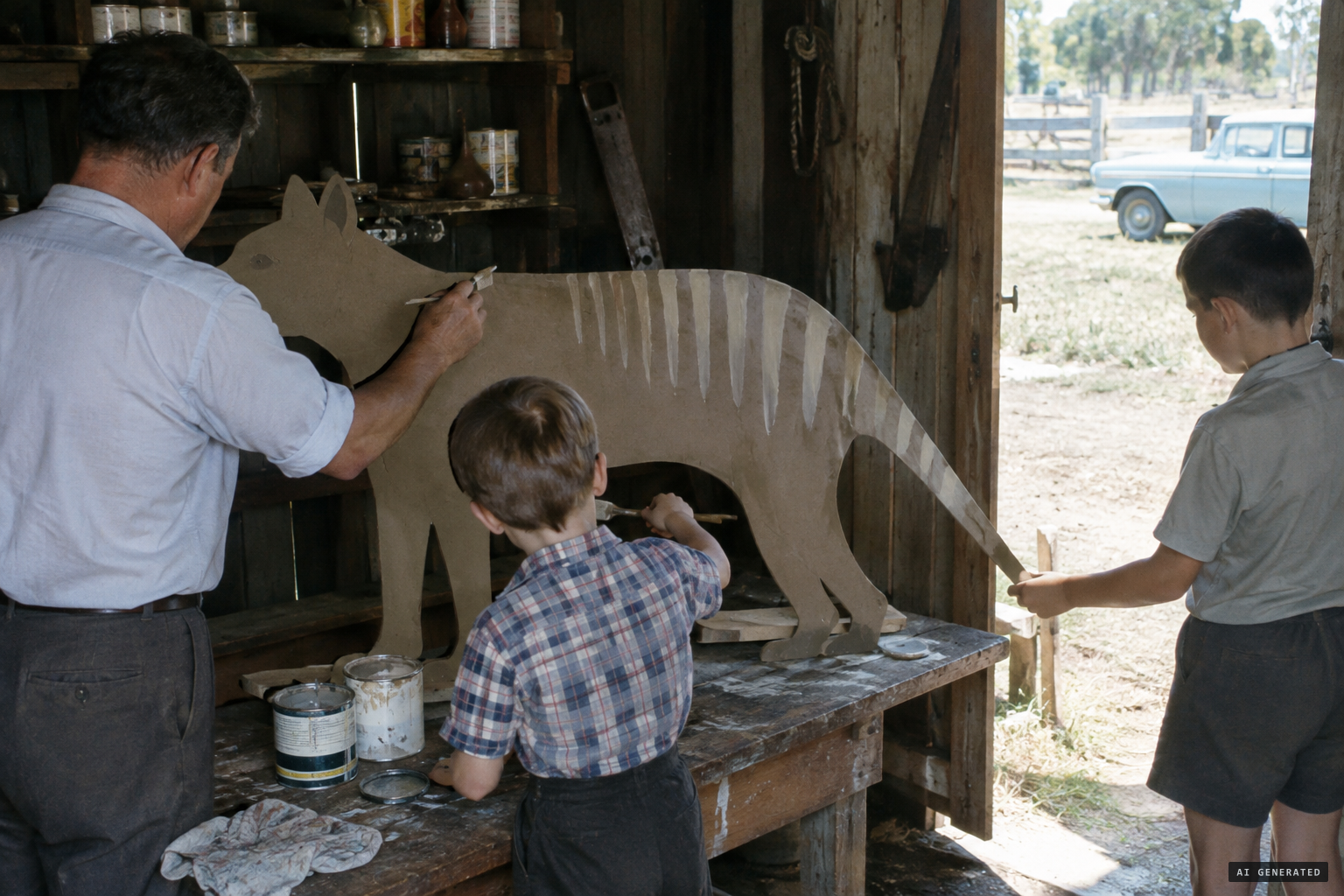 The claimed hoax: a cardboard thylacine painted with stripes.