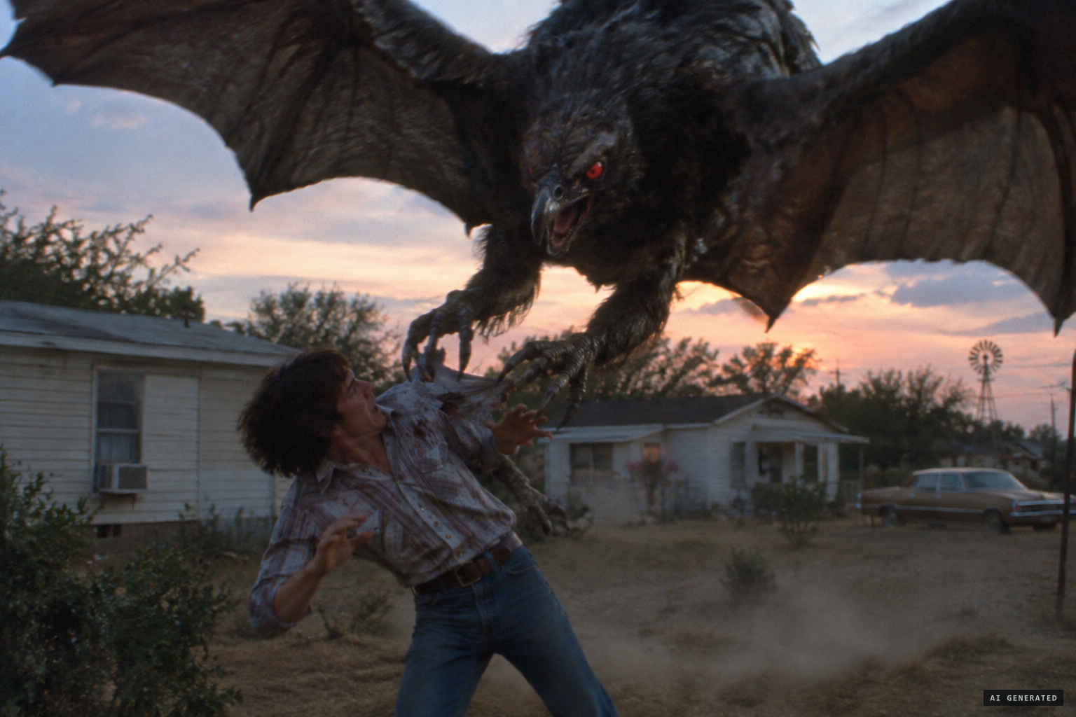 In Raymondville a big winged creature attacks Armando Grimaldo, tearing at his clothes