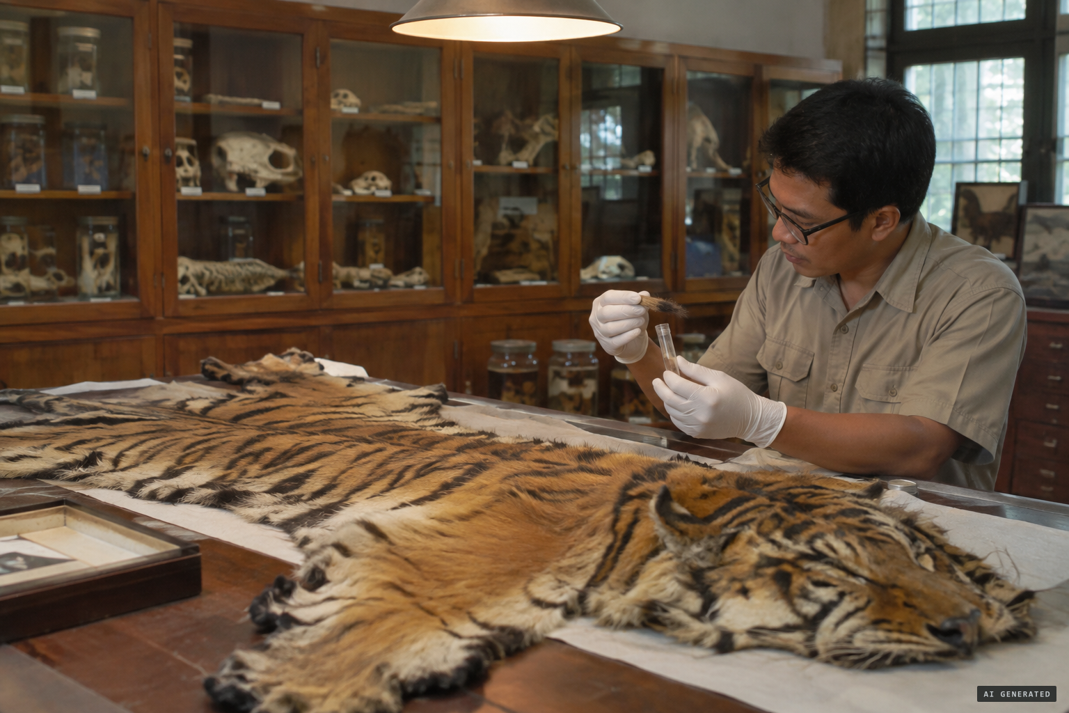 The hair compared with a 1930 Javan tiger specimen