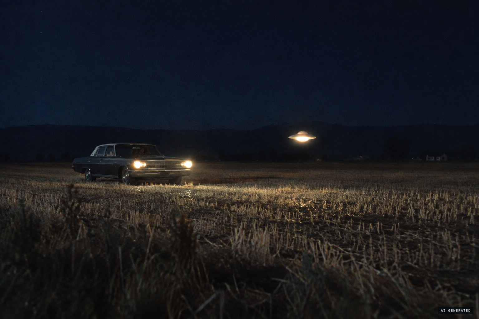 The car is taken out into the stubble wheat field, the craft ahead