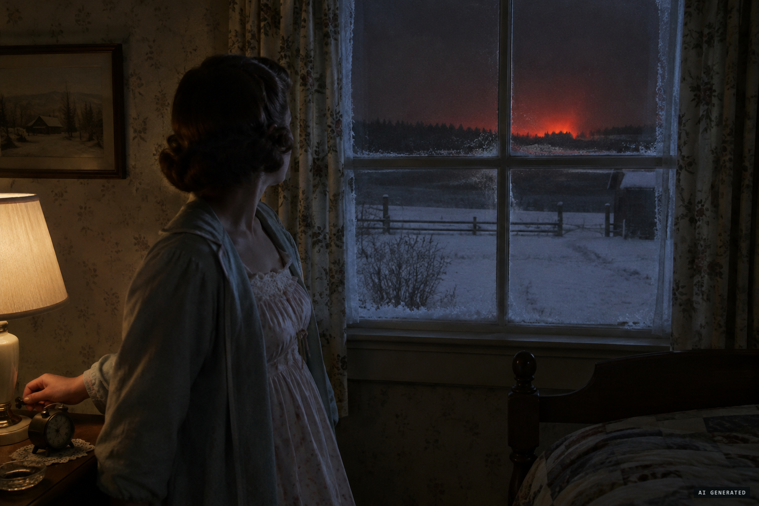 Turning off the lights, Roberta Jacobs sees a red-orange glare in the sky