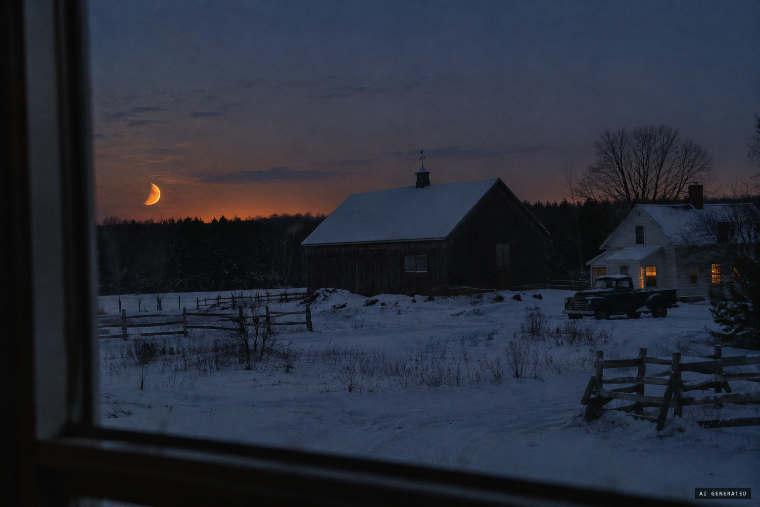 The skeptics' candidate: a low first-quarter moon, gold-orange near the horizon