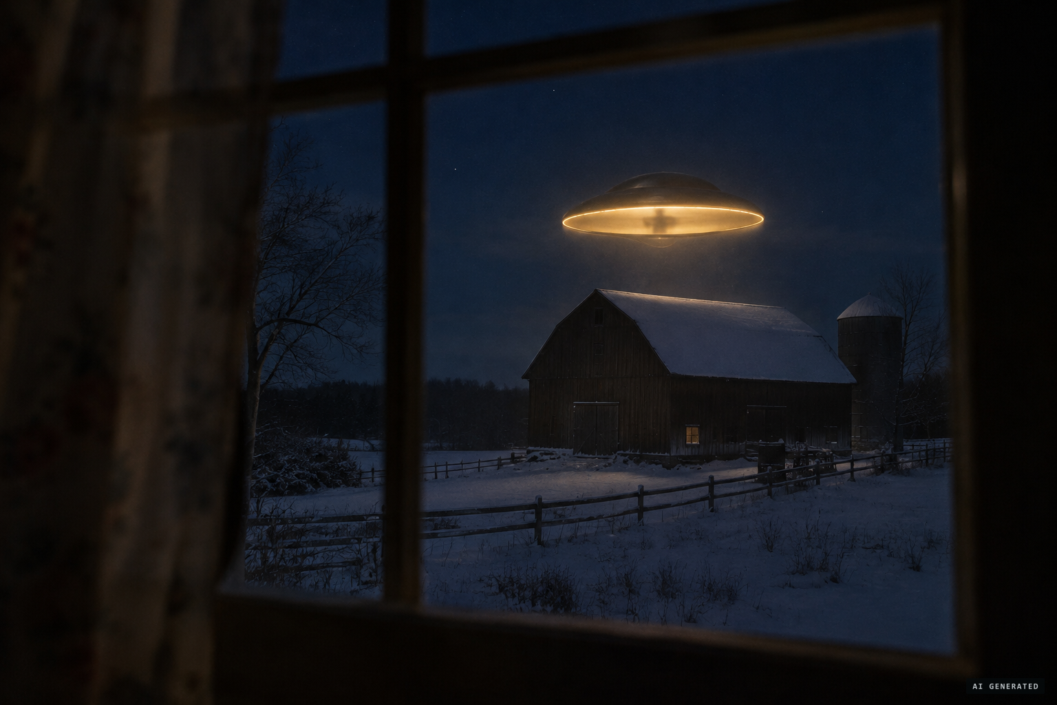 A golden domed disc over a Maine barn, and a shadow inside that seemed alive