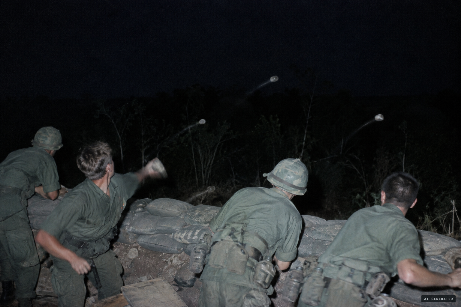 Ordered not to fire, the Marines throw rocks to chase the apes away.