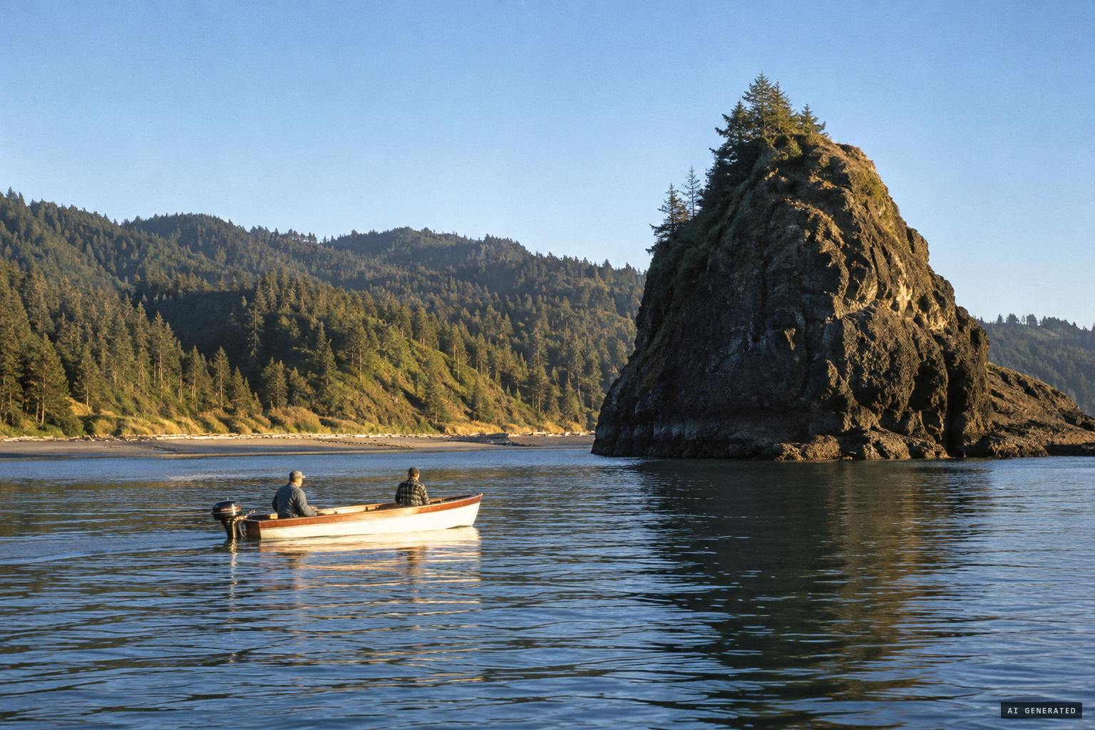 Late afternoon, May 24, 1949: a small boat on the Rogue River near Elephant Rock