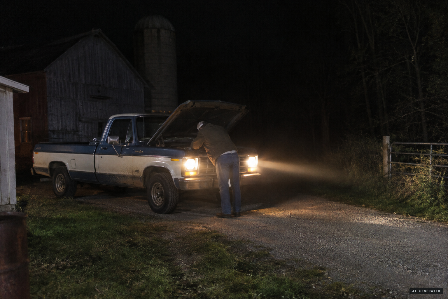 The truck dies for no reason, though its headlights stay on