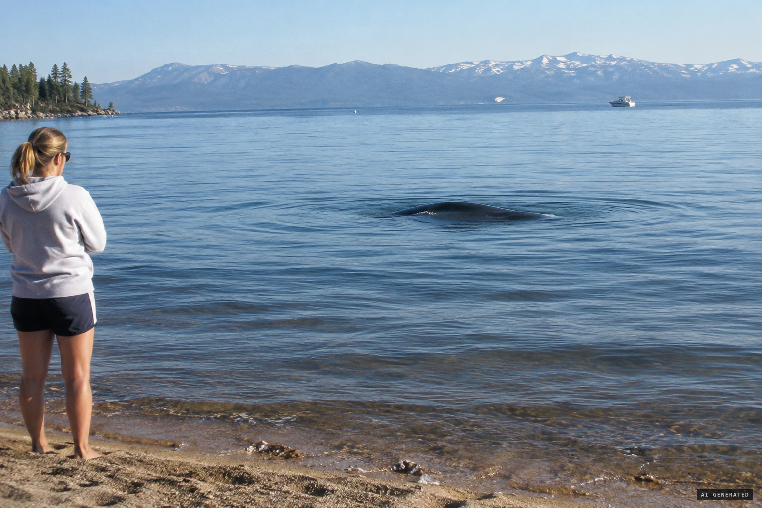 In one retelling, the shape slips beneath the surface