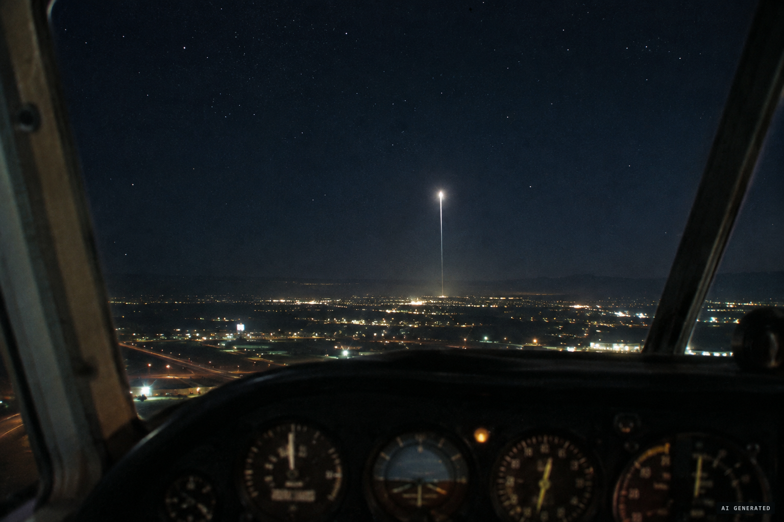 The light goes straight up into the heavens over Bakersfield