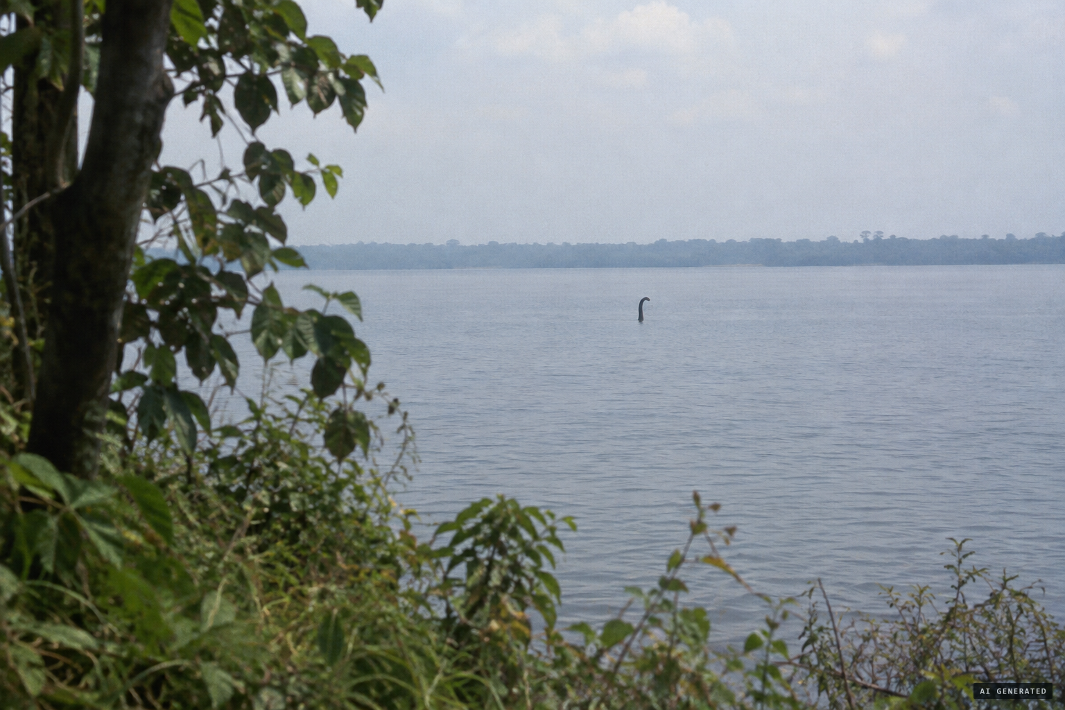 About a kilometre out, an elongated black form curving in on itself moves through Lake Tele