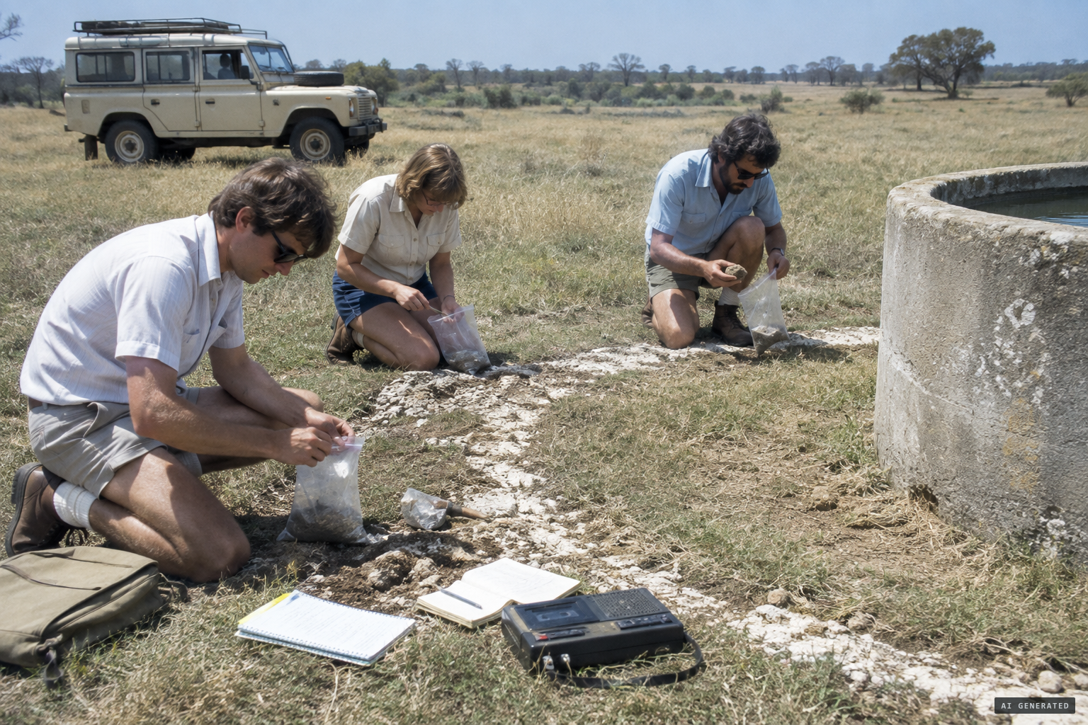 Chalker, Basterfield and Little take soil and rock samples