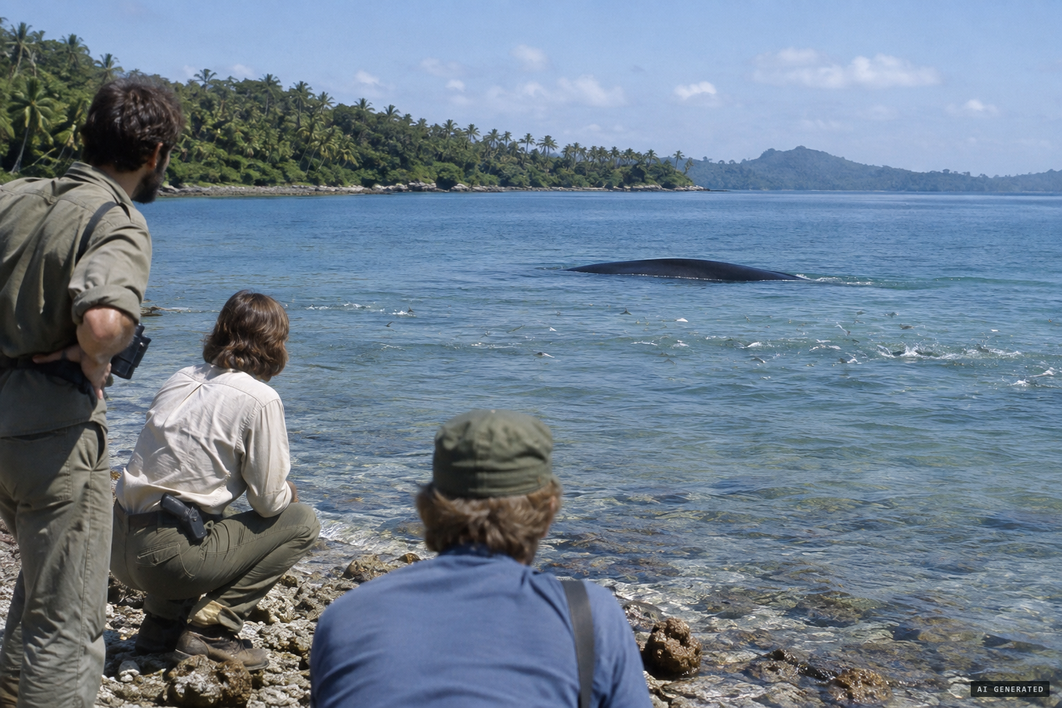 The animal hunts fish in the shallows as the fish jump to escape