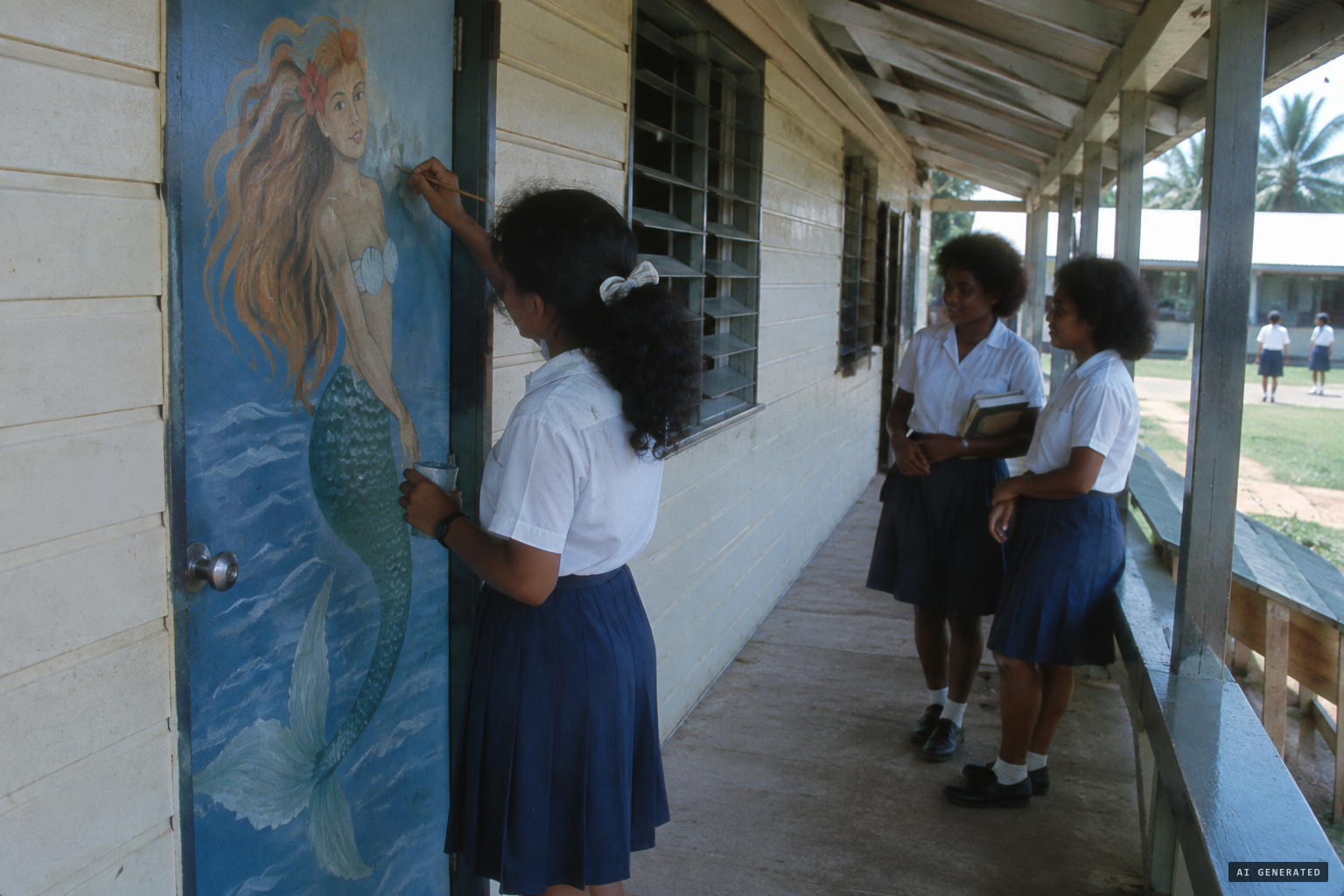 The only mermaid there, Beckjord wrote, was painted on a school door