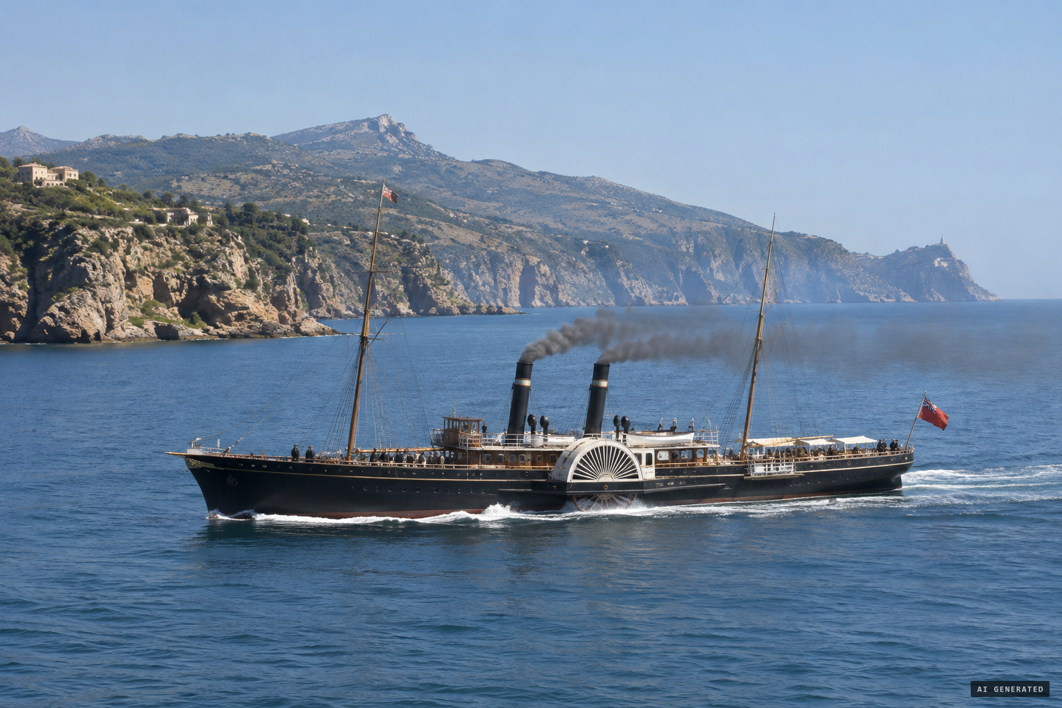 The royal yacht Osborne heading home along Sicily's north coast toward Cape Vito