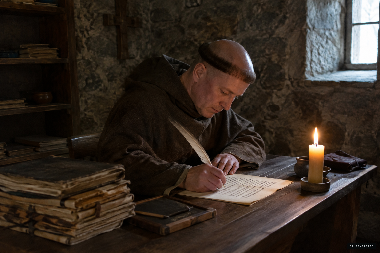 Adomnán of Iona writing the Life of Columba, a century after the saint's death