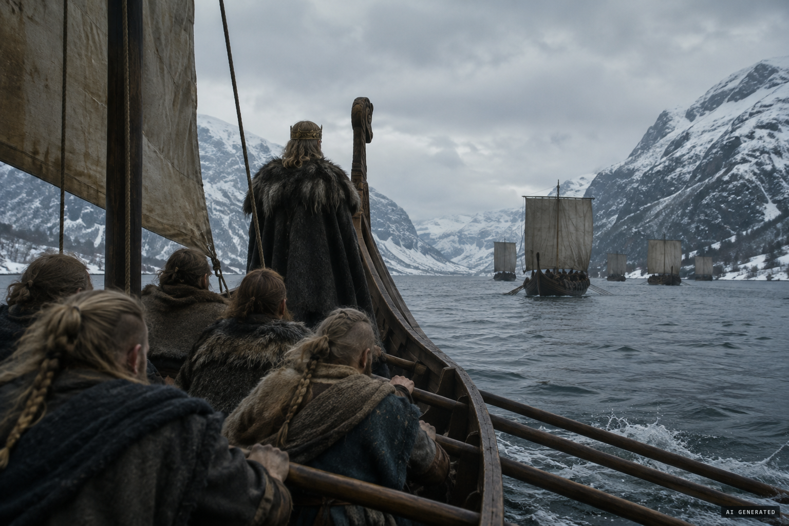 Olav Haraldsson, a king on the run, flees Norway by sea.
