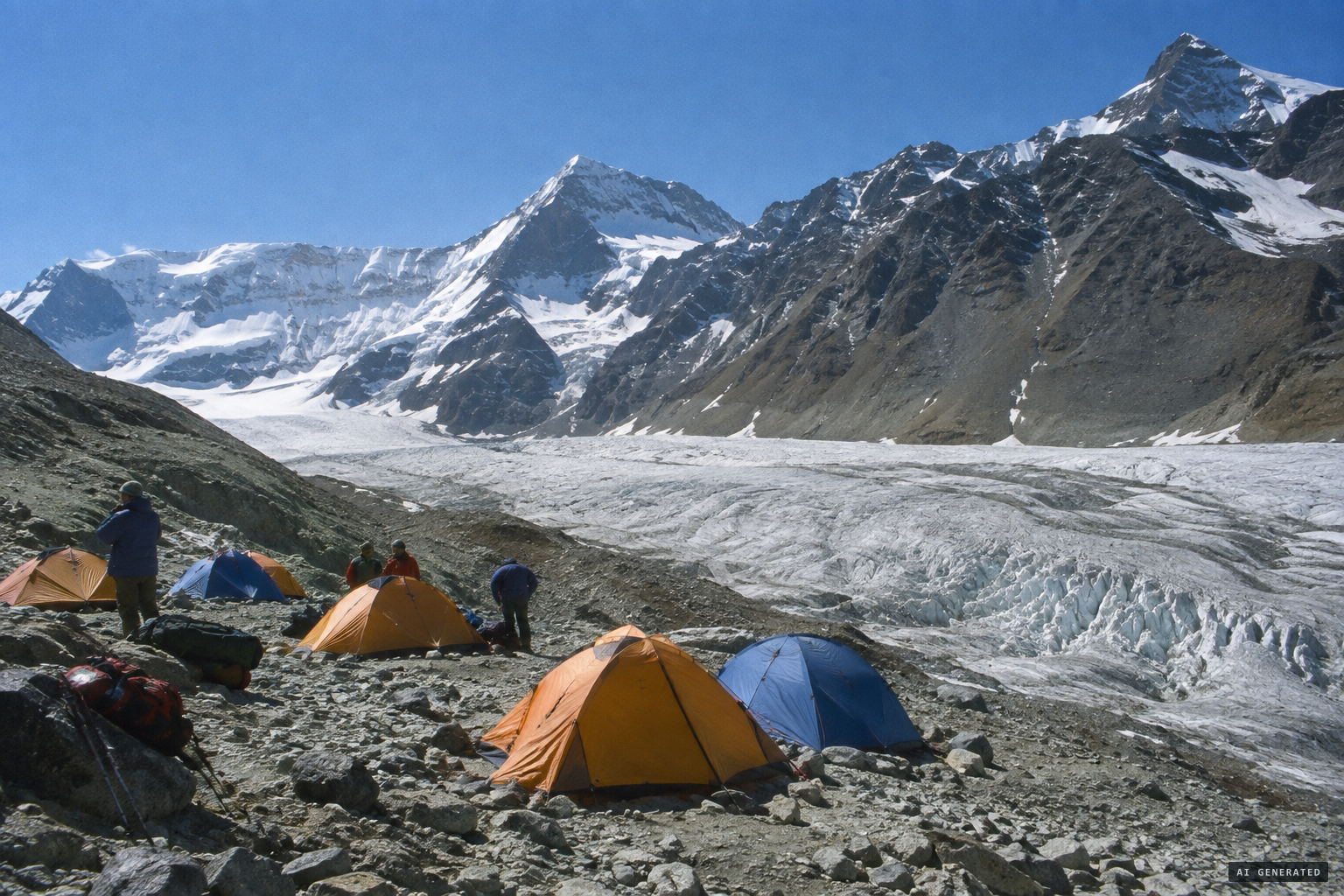 The SAC glacier expedition camped in the Samudra Tapu valley, September 2004